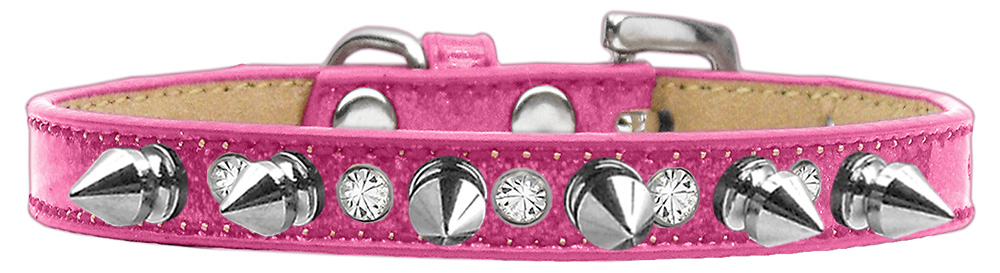 Crystal and Silver Spikes Dog Collar Pink Ice Cream Size 10